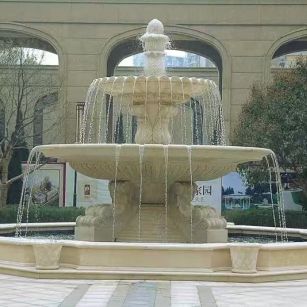 鹤壁 黄金麻花岗岩异型加工——户外庭院石雕流水喷泉