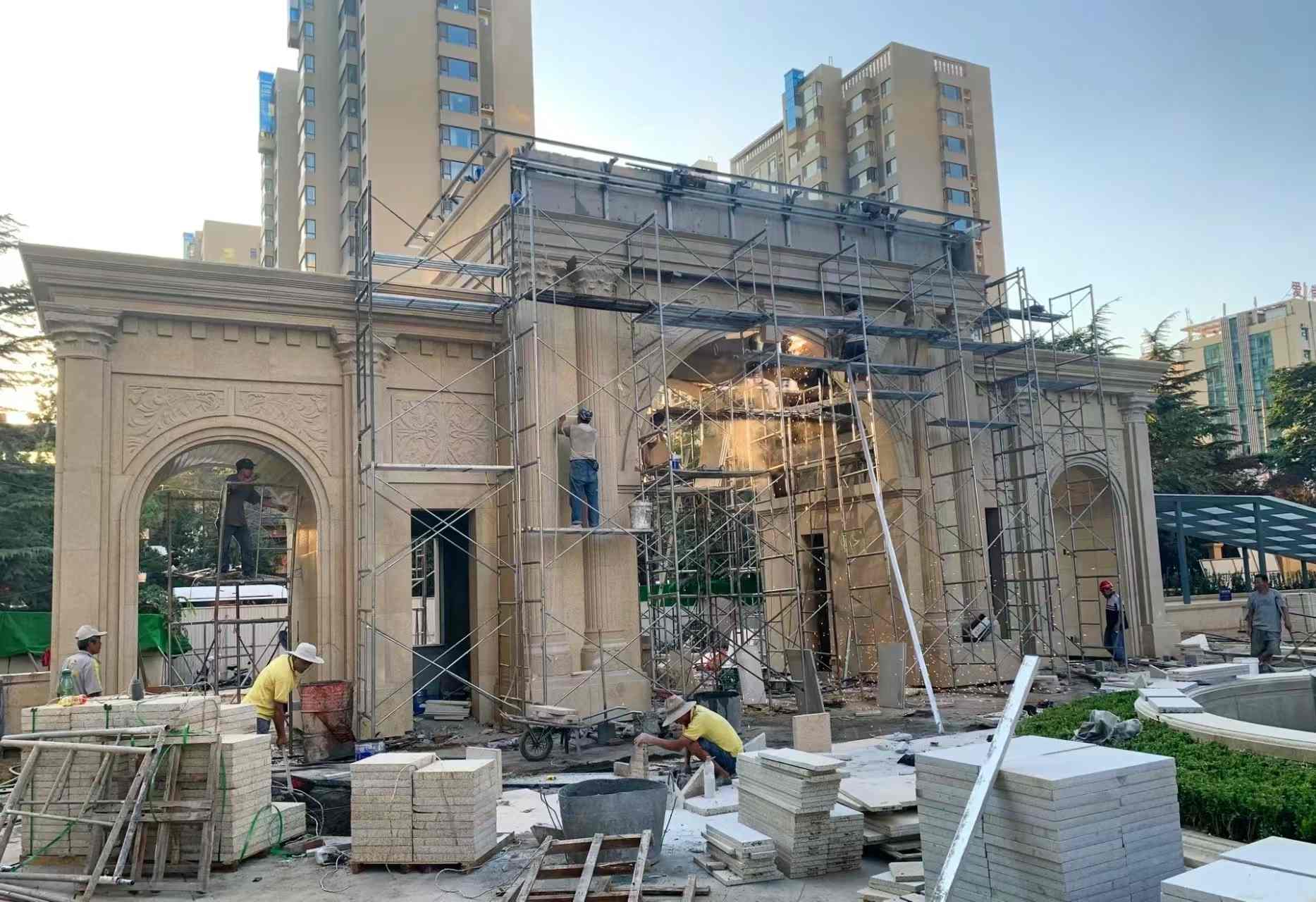 鹤壁 黄金麻荔枝面花岗岩小区门楼外墙干挂