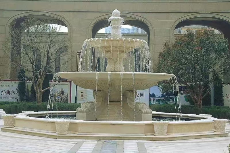 鹤壁 黄金麻花岗岩异型加工——户外庭院石雕流水喷泉