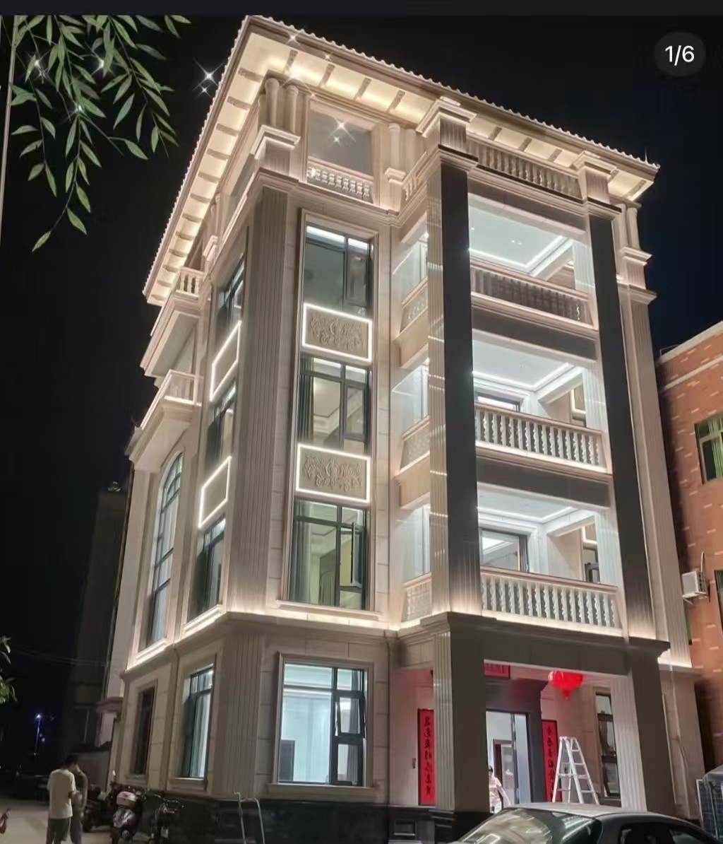 鹤壁 芝麻白花岗岩别墅外墙夜间效果